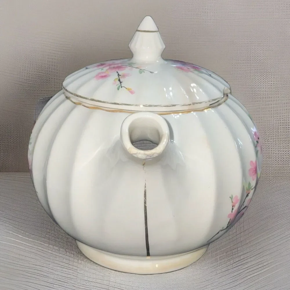 VTG✨W.S GEORGE BOLERO BLOSSOM teapot with lid 22k Gold trim‎ handpainted